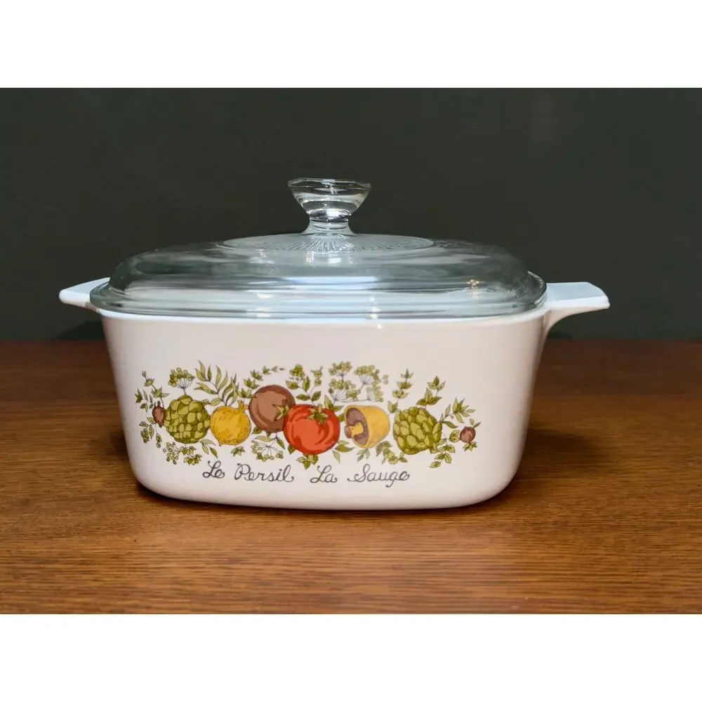 Vintage CorningWare Spice of Life Le Persil La Sauge Casserole Dish W/ Pyrex Lid